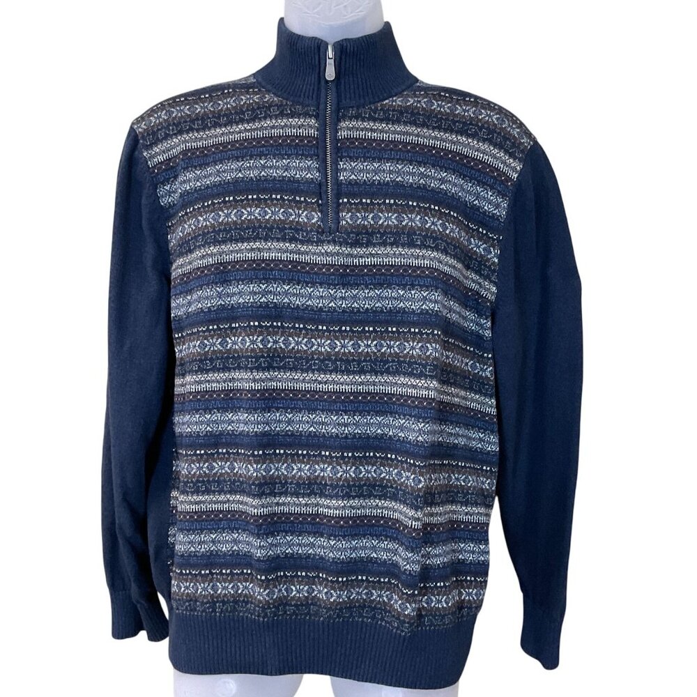 JOE Joseph Abboud 1/4 Zip LS Collared Suede Elbow Patch Pullover Sweater LG